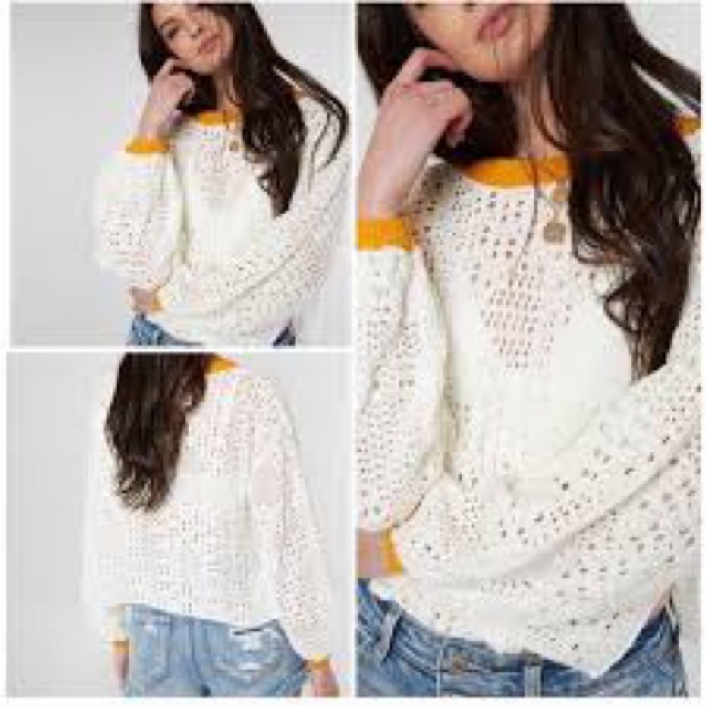 Free People Cream Sweater with Orange Accents